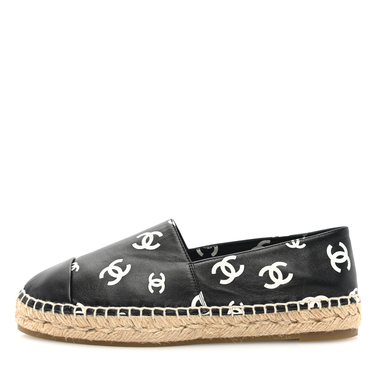 Chanel Lambskin Printed CC Espadrilles 38 Black White 1 of 9
