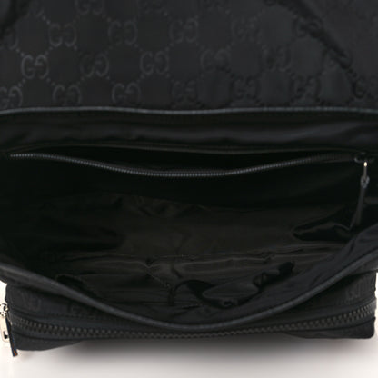 Gucci Nylon Monogram Double Buckle Flap Messenger Bag Black 5 of 9
