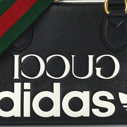 Gucci X ADIDAS Textured Dollar Calfskin Web Trefoil Logo Embossed Mini Bowling Bag Black Off White 8 of 12