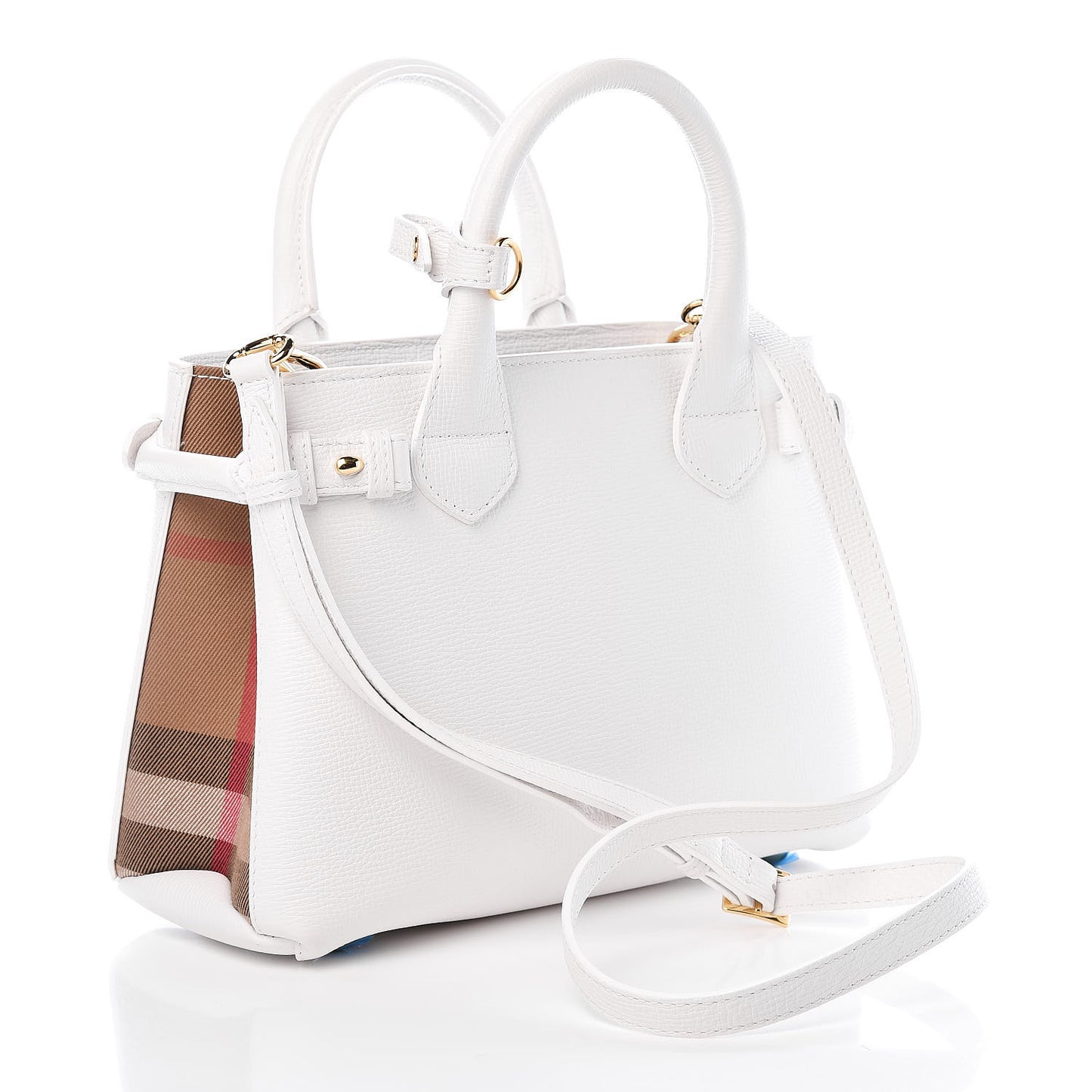 Grainy Calfskin House Check Small Banner Tote Limestone