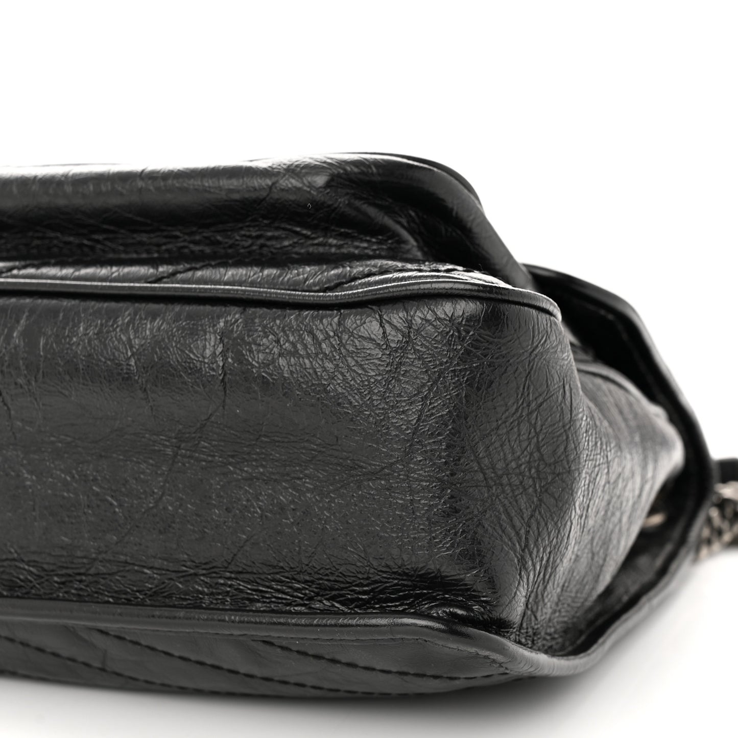 Crinkled Calfskin Matelasse Monogram Large Niki Chain Satchel Black