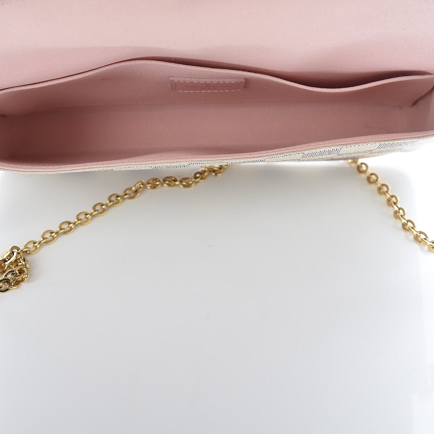 Damier Azur Pochette Felicie Chain Wallet Rose Ballerine
