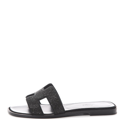 Hermes Suede Goatskin Crystal Powder Oran Sandals 37 Black 1 of 6