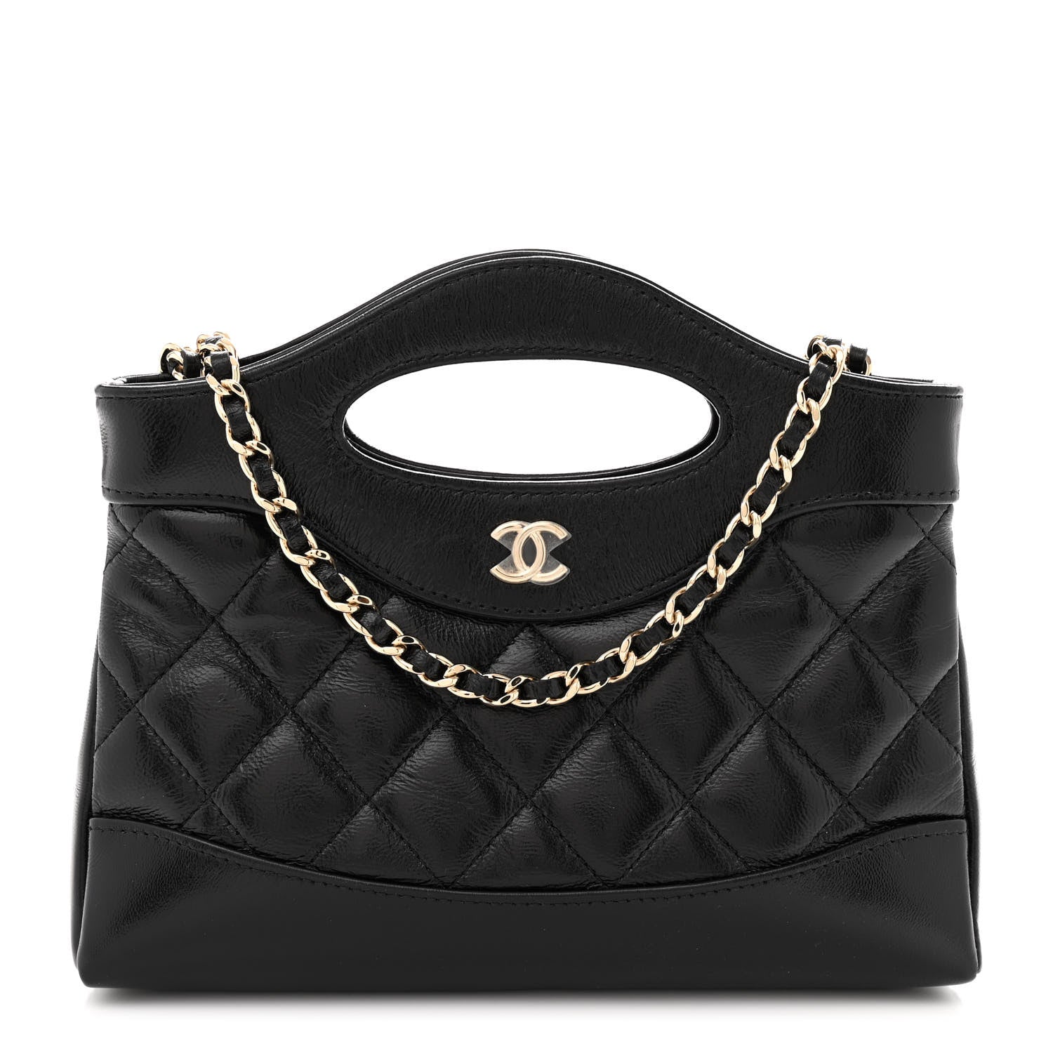 Chanel Shiny Crumpled Calfskin Quilted Nano 31 Shopping Bag Black 1 of 11
