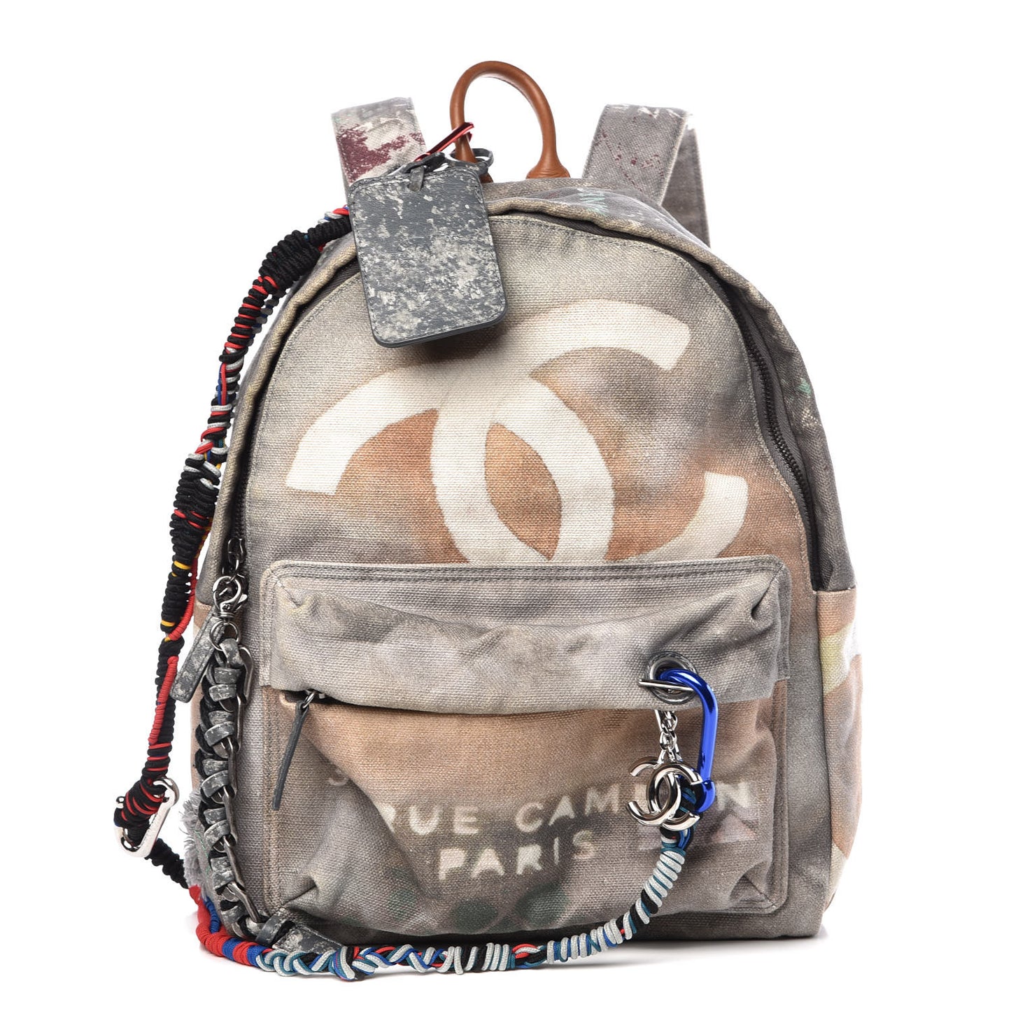 Graffiti Printed Canvas Medium Backpack Grey