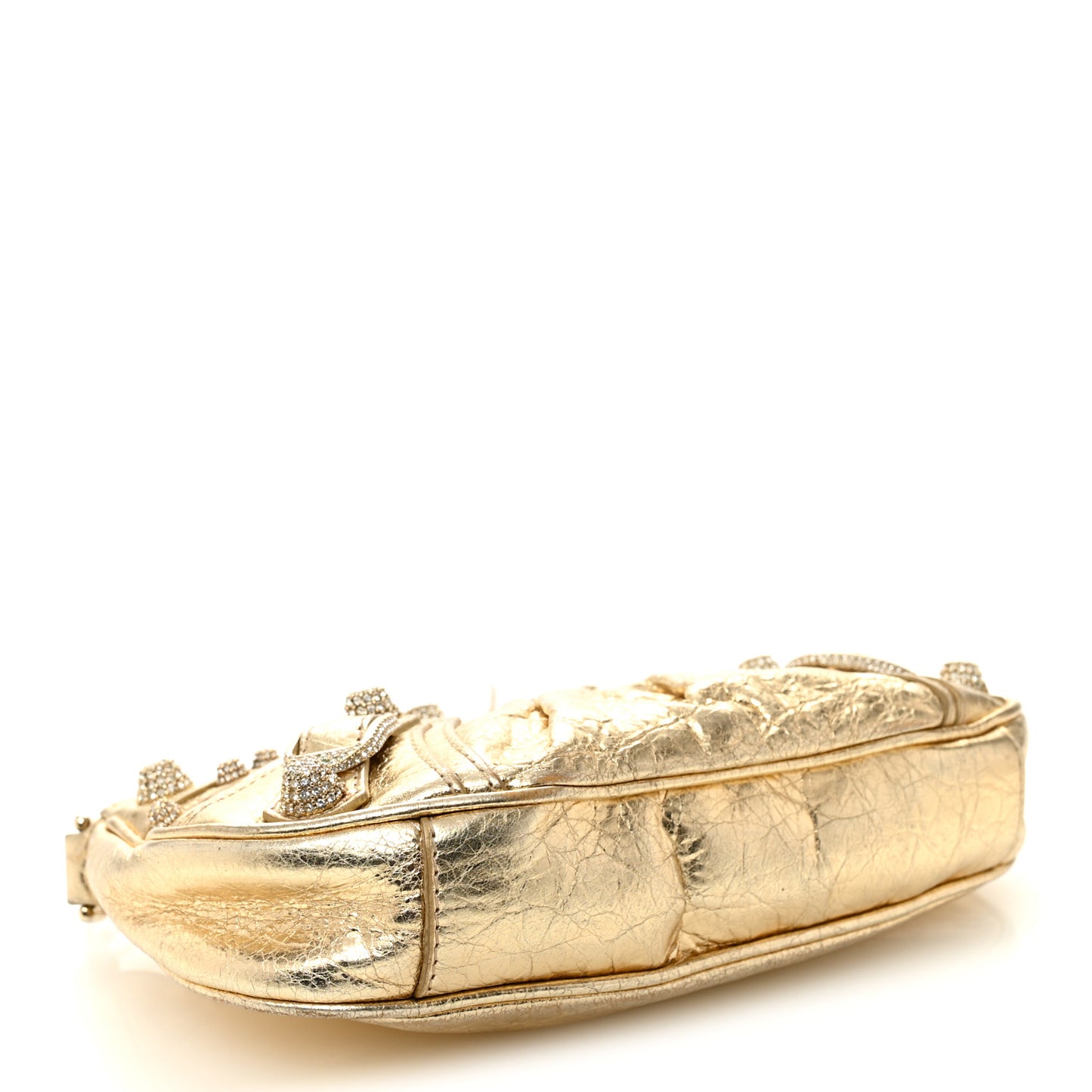 Metallic Arena Agneau Crystal Le Cagole Mini Purse With Chain Light Gold
