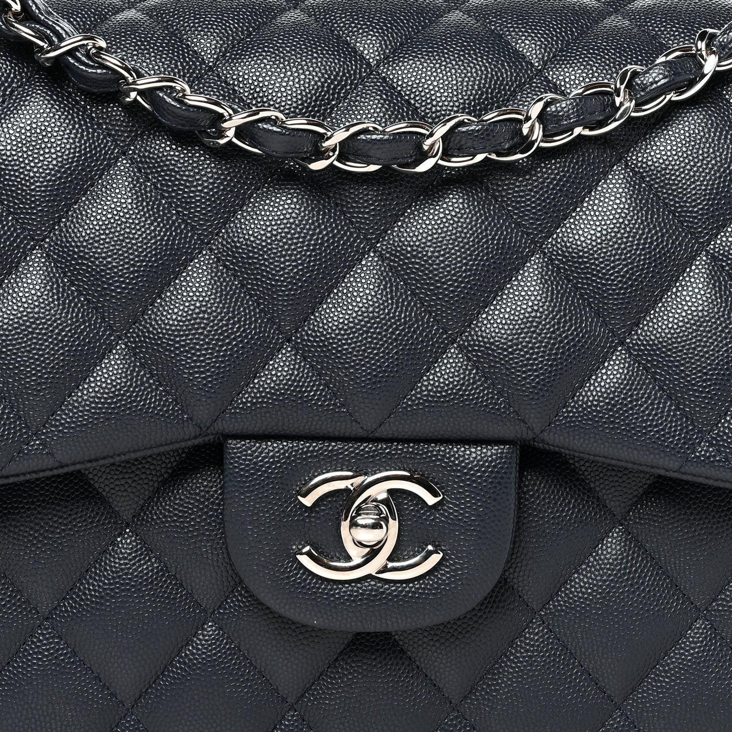 Caviar Quilted Jumbo Double Flap Navy