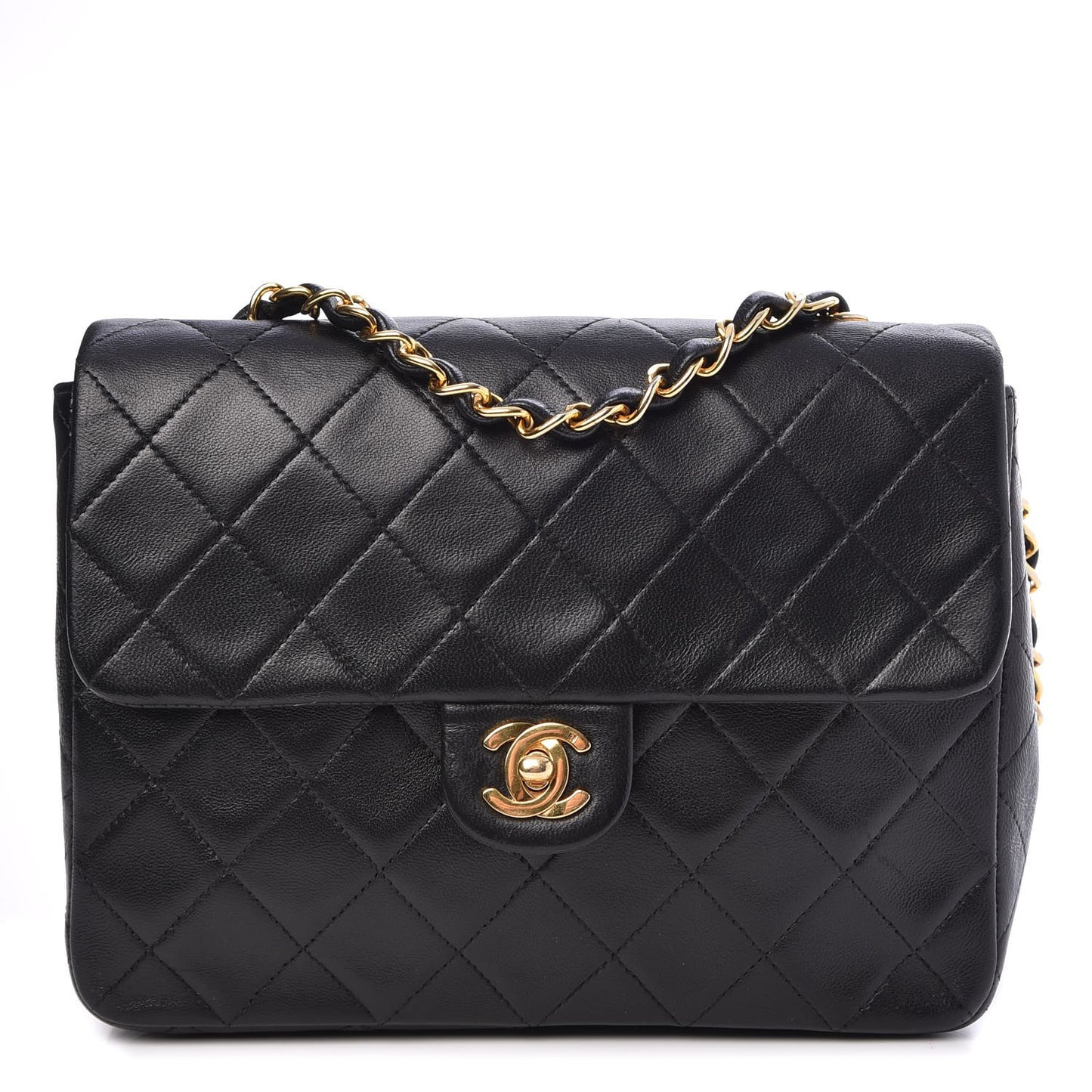 Lambskin Quilted Mini Square Flap Black