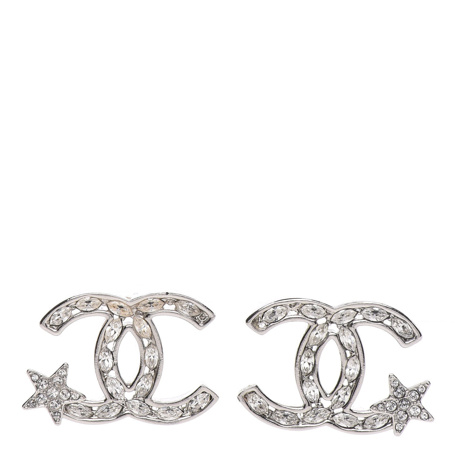 Chanel Crystal CC Starfall Earrings Silver 1 of 5