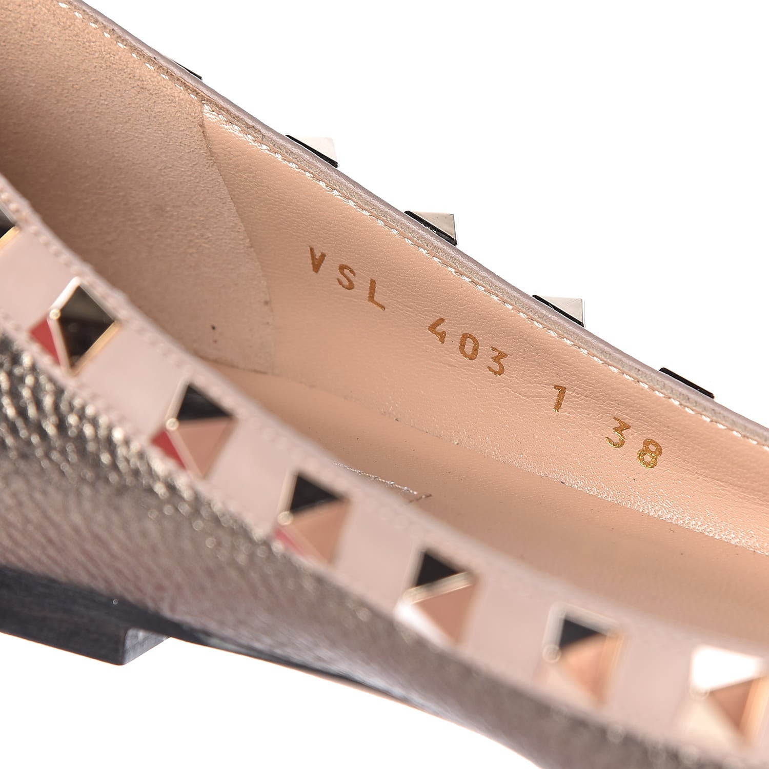 Valentino Garavani Metallic Pebbled Calfskin Rockstud Ballerina Flats 38 Sasso Poudre 8 of 9