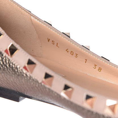 Valentino Garavani Metallic Pebbled Calfskin Rockstud Ballerina Flats 38 Sasso Poudre 8 of 9