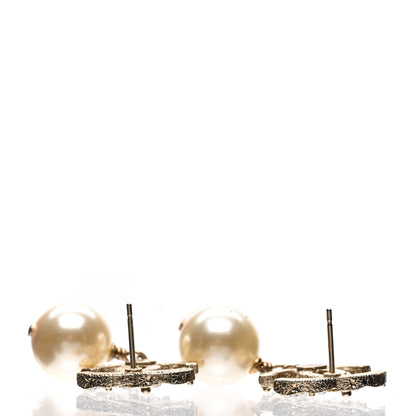 Chanel Crystal Pearl CC Drop Earrings Gold Pearly White 3 of 5