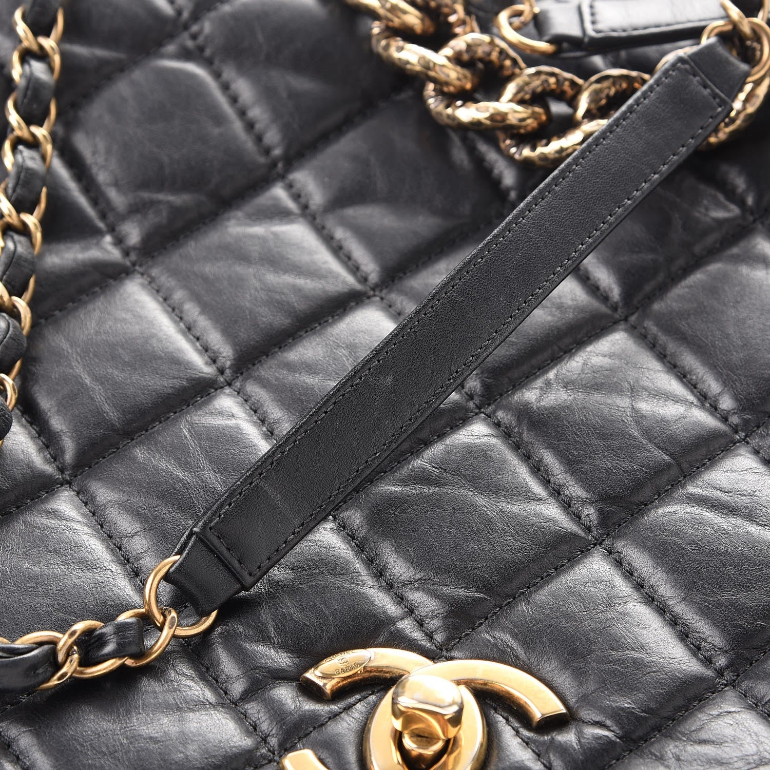 Chanel Aged Calfskin Quilted Large Pondichery Flap Black 11 of 11