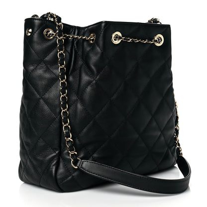 Chanel Goatskin Quilted Chain Drawstring Bag Black 2 of 9