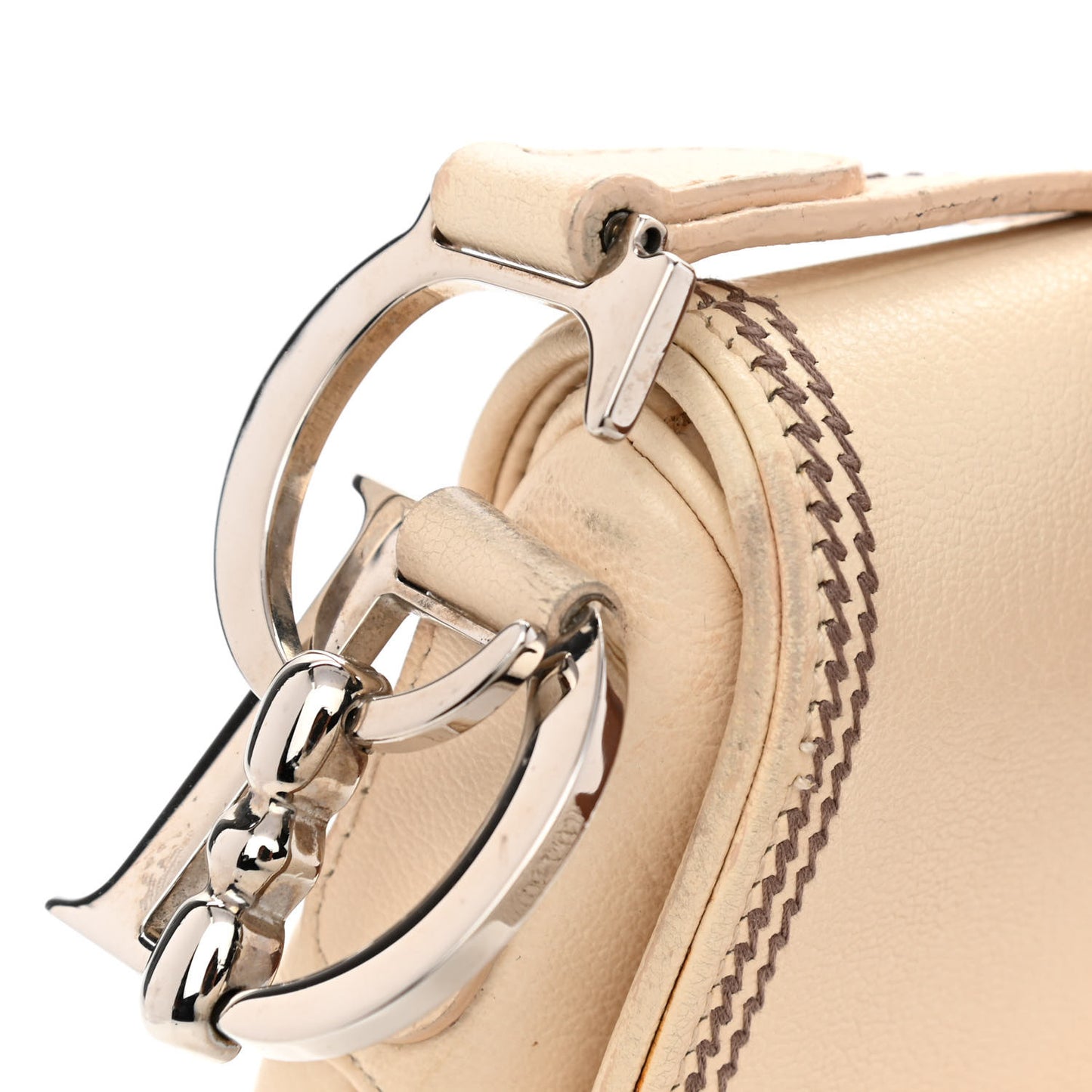 Grained Calfskin Saddle Bag Beige