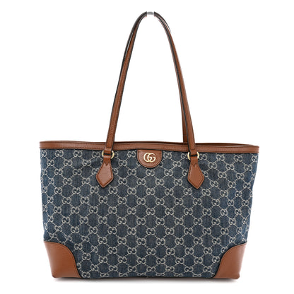 Gucci New Denim GG Monogram Medium Ophidia Shopping Tote Blue Tea Cuir 1 of 11