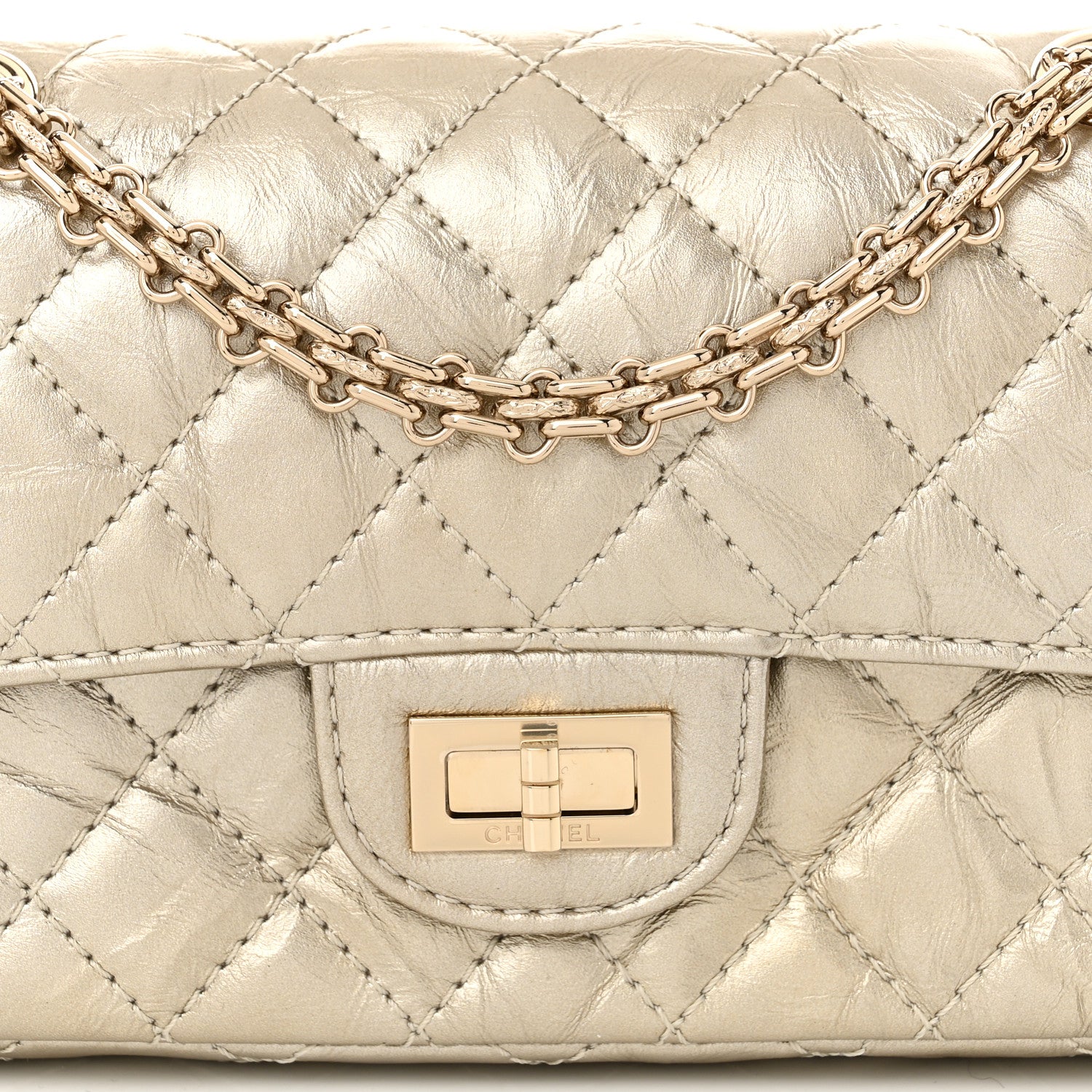 Chanel Metallic Aged Calfskin Quilted 2.55 Reissue Mini Flap Light Gold 8 of 11