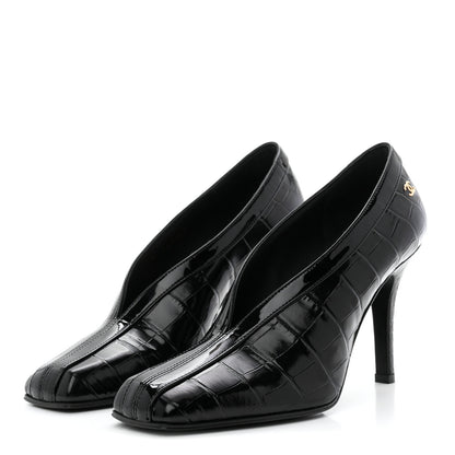 Chanel Crocodile Embossed Patent Calfskin Pumps 38.5 Black 4 of 10