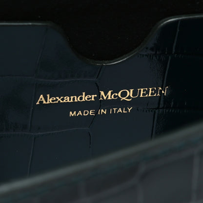 Alexander McQueen Glazed Calfskin Crocodile Embossed Small Skull Shoulder Bag Green 6 of 10