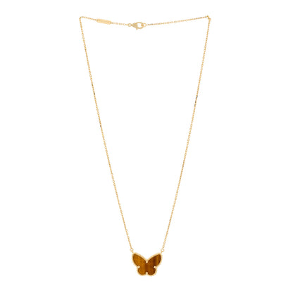 Van Cleef & Arpels 18K Yellow Gold Tiger Eye Lucky Alhambra Butterfly Pendant Necklace 3 of 5