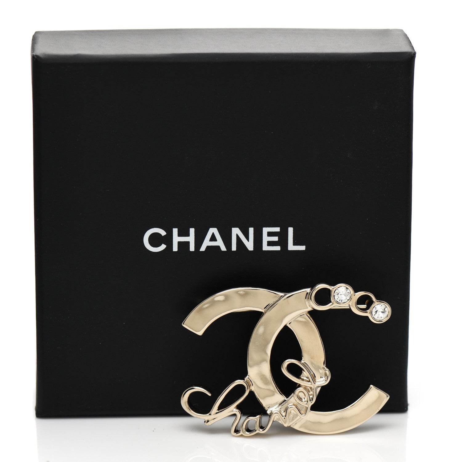 Chanel Metal Crystal Coco Script CC Brooch Gold 5 of 5