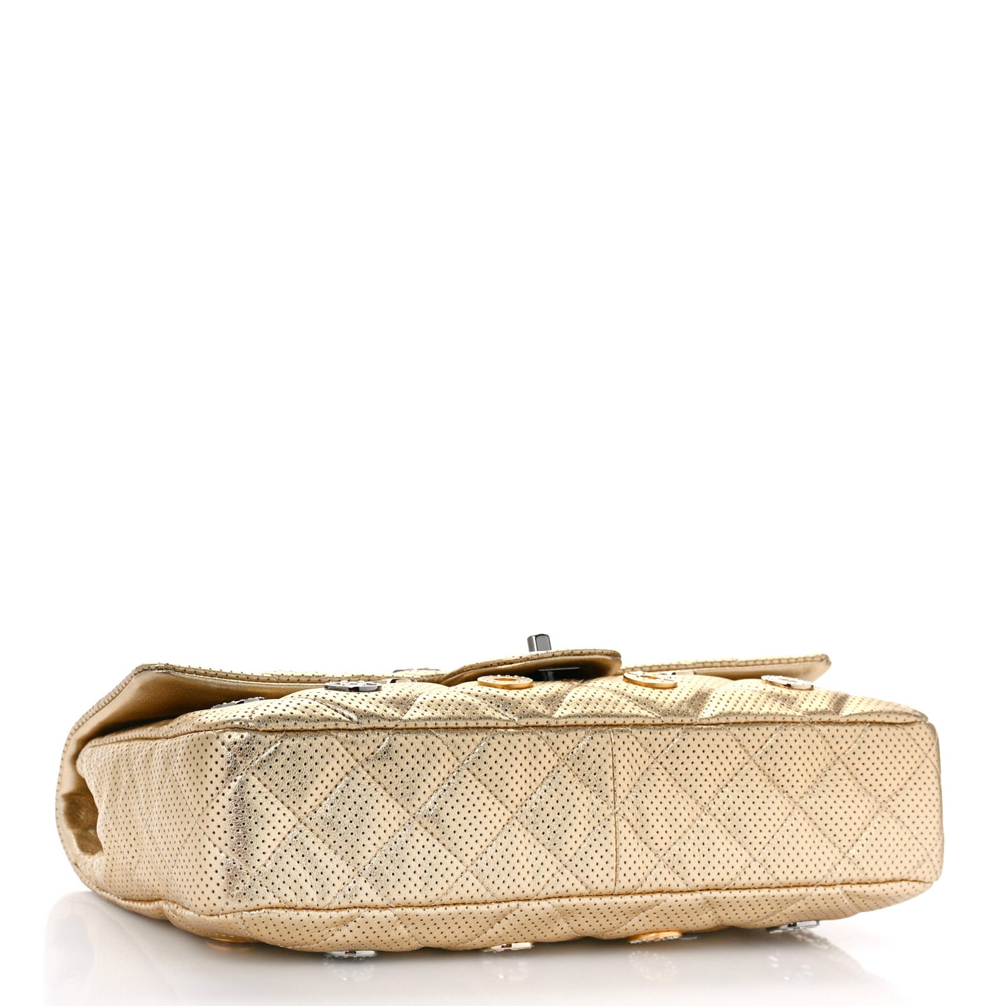 Perforated Metallic Lambskin Jumbo CC Medals Flap Gold