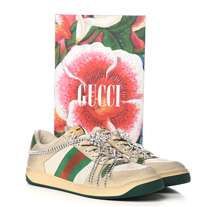 Gucci Nubuck Calfskin Web Removable Crystals Mens Screener Sneakers 12 Dusty Milk New Mystic White 11 of 11
