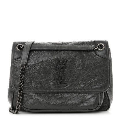Saint Laurent Crinkled Calfskin Matelasse Monogram Medium Niki Chain Satchel Storm 1 of 11