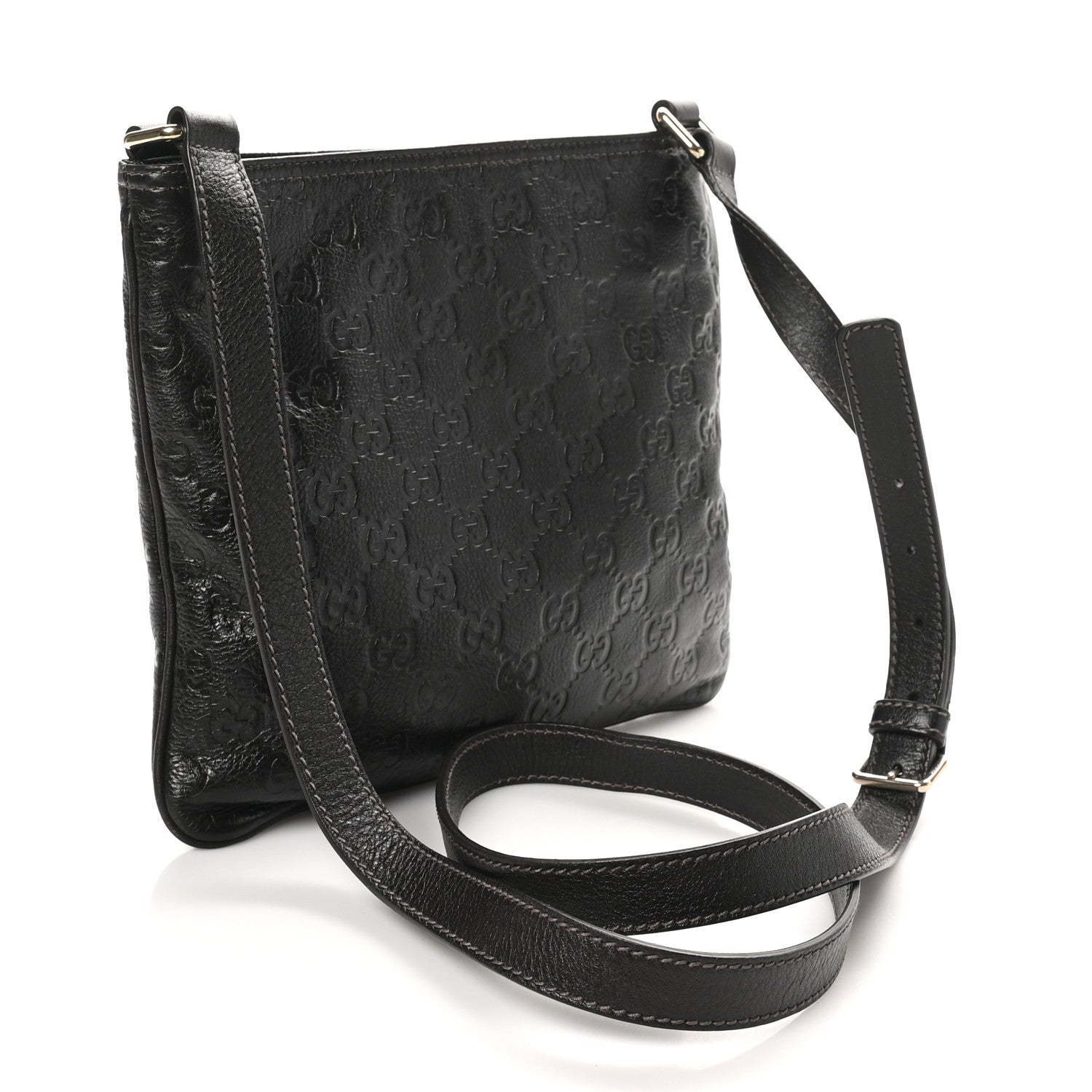 Gucci Guccissima Small Flat Messenger Bag Dark Brown 3 of 10