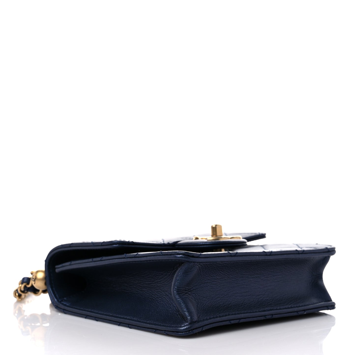 Iridescent Lambskin Quilted Chic Pearls Flap Navy Blue