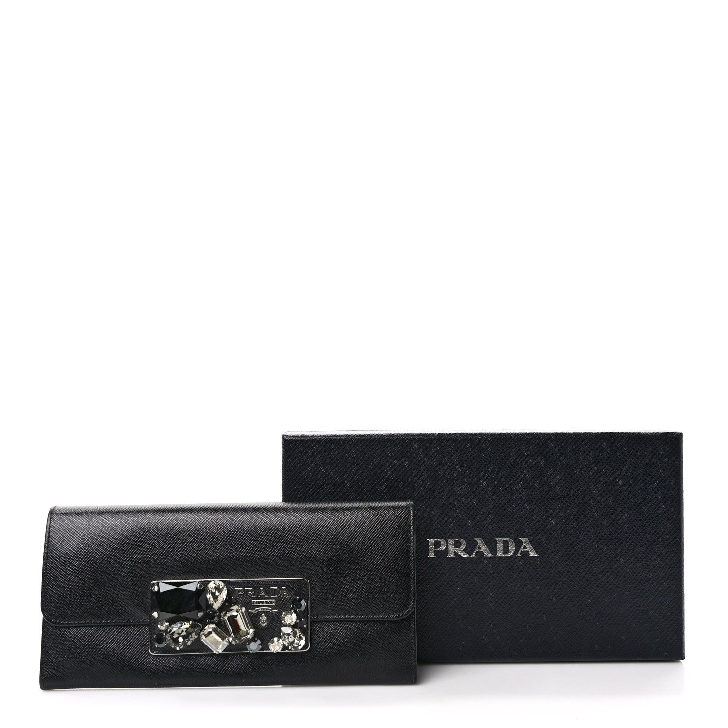 Prada Saffiano Stones Continental Wallet Black 7 of 7