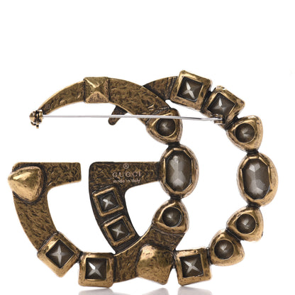 Gucci Metal Crystal Double G Brooch Aged Gold Multicolor 3 of 4