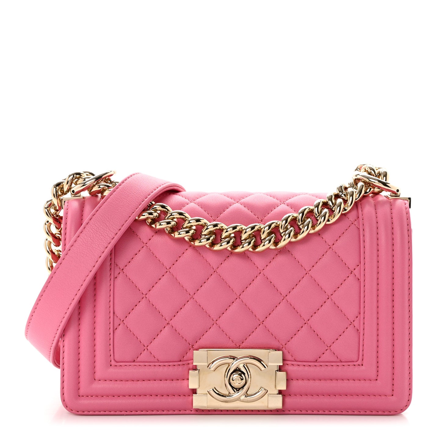 Calfskin Quilted Small Boy Flap Pink