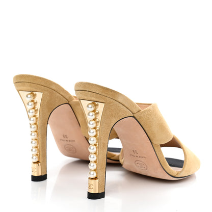 Chanel Kid Suede Pearl Mules 39 Beige 4 of 10