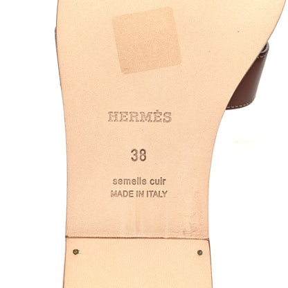 Hermes Box Calfskin Oran Sandals 38 Gold 6 of 10