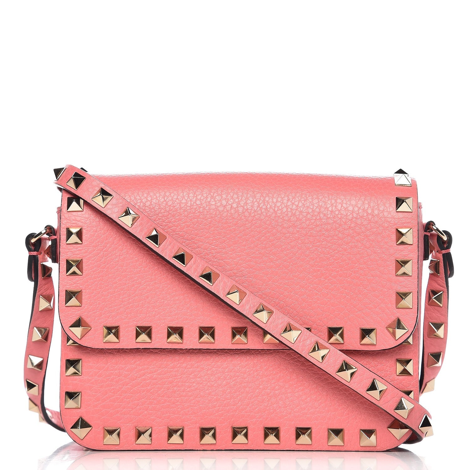 Valentino Garavani Pebbled Calfskin Rockstud Flap Crossbody Bag Paradise Rose 1 of 9