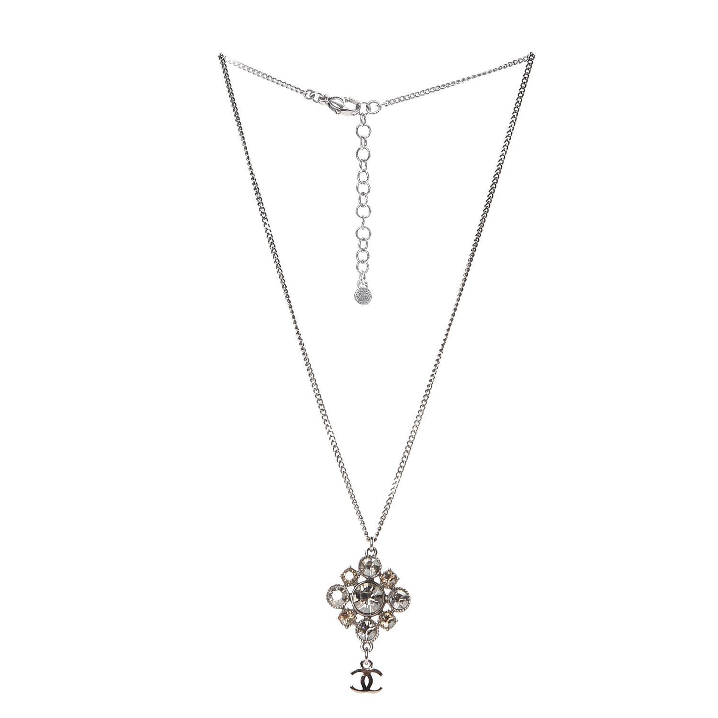 Crystal CC Drop Pendant Necklace Silver