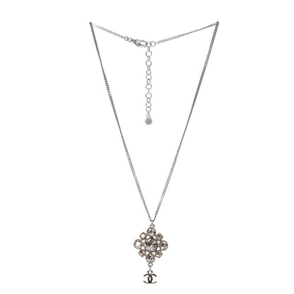Chanel Crystal CC Drop Pendant Necklace Silver 3 of 4