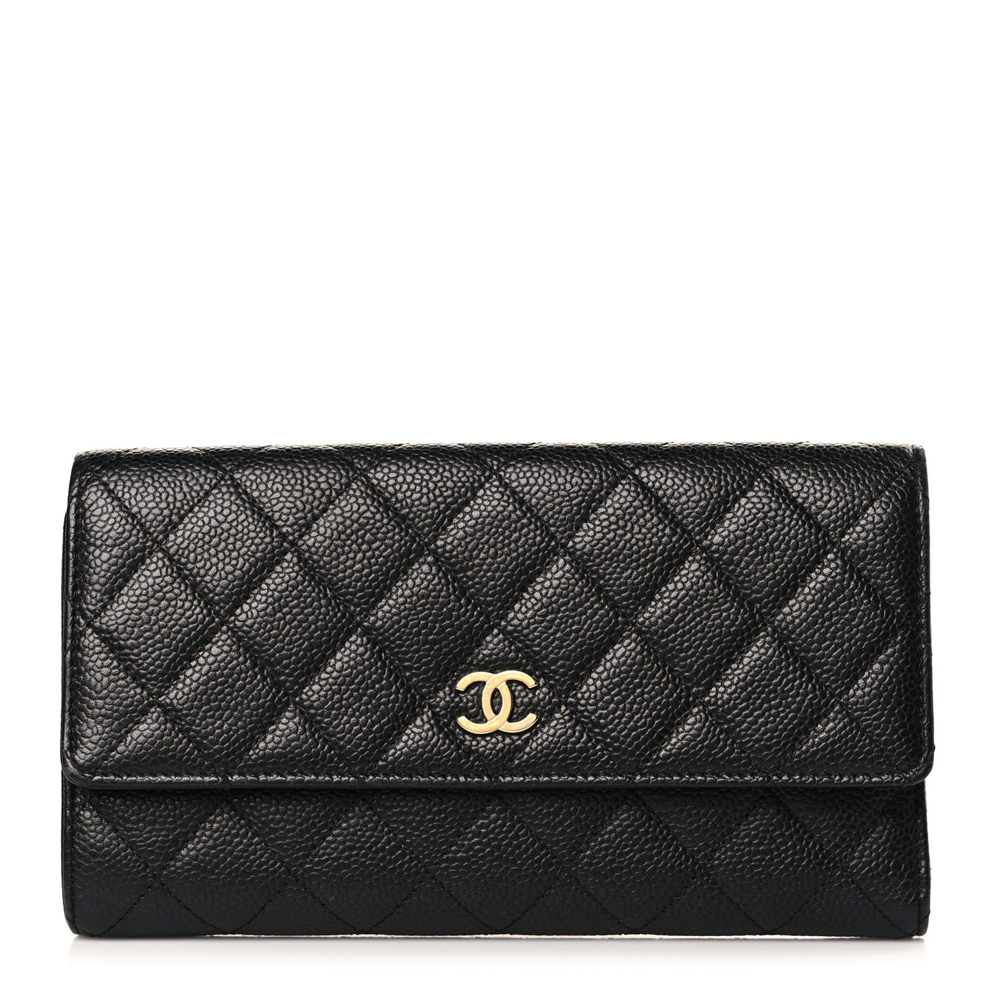 Caviar Quilted Large Flap Wallet Black
