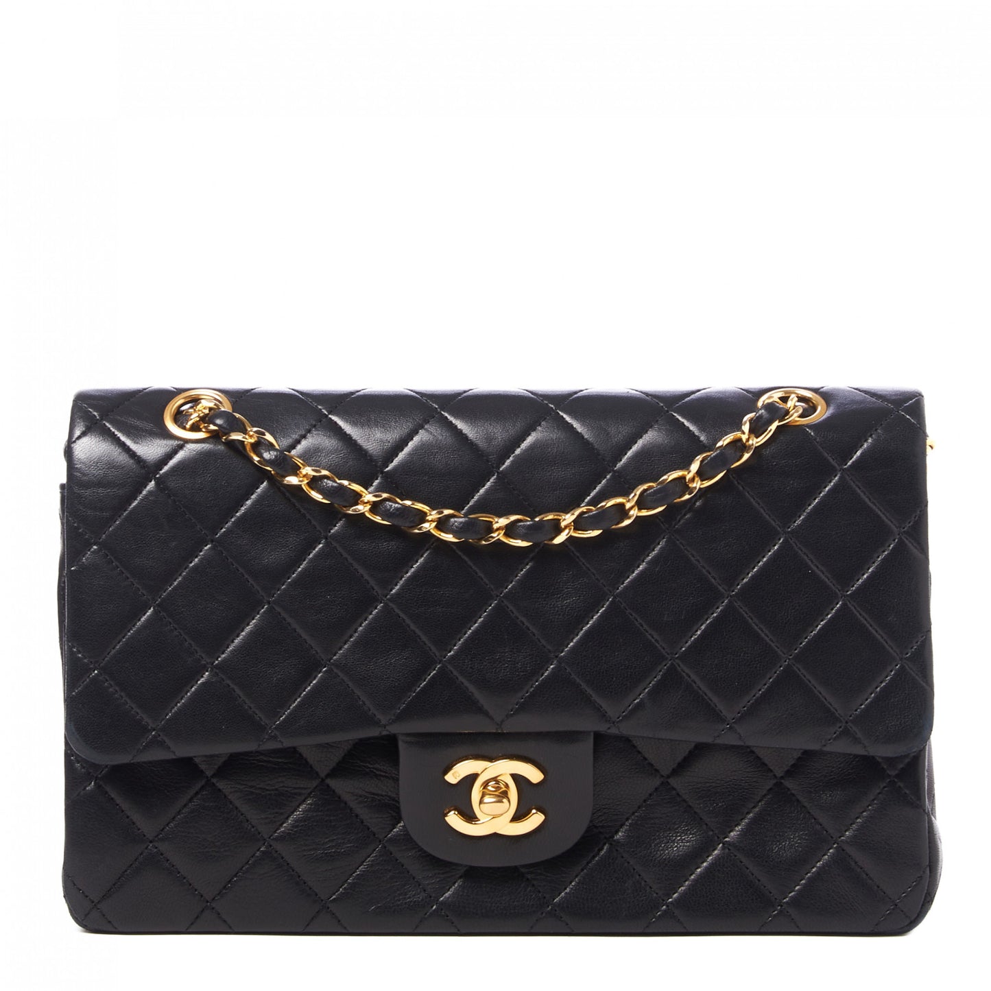 Lambskin Quilted Medium Double Flap Black