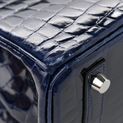 Hermes Shiny Niloticus Crocodile Birkin 25 Bleu Saphir 9 of 20
