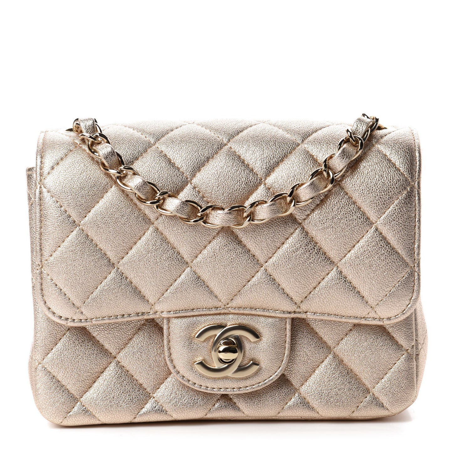 Metallic Lambskin Quilted Mini Square Flap Gold