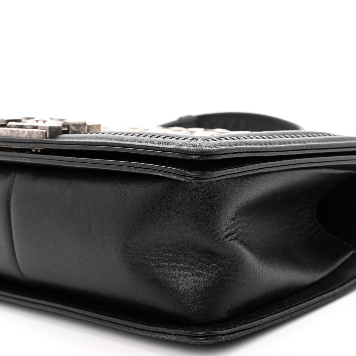 Chanel Calfskin Woven Medium Boy Flap Black White 9 of 11