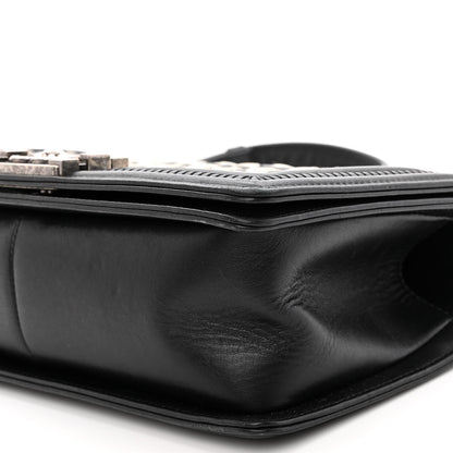Chanel Calfskin Woven Medium Boy Flap Black White 9 of 11