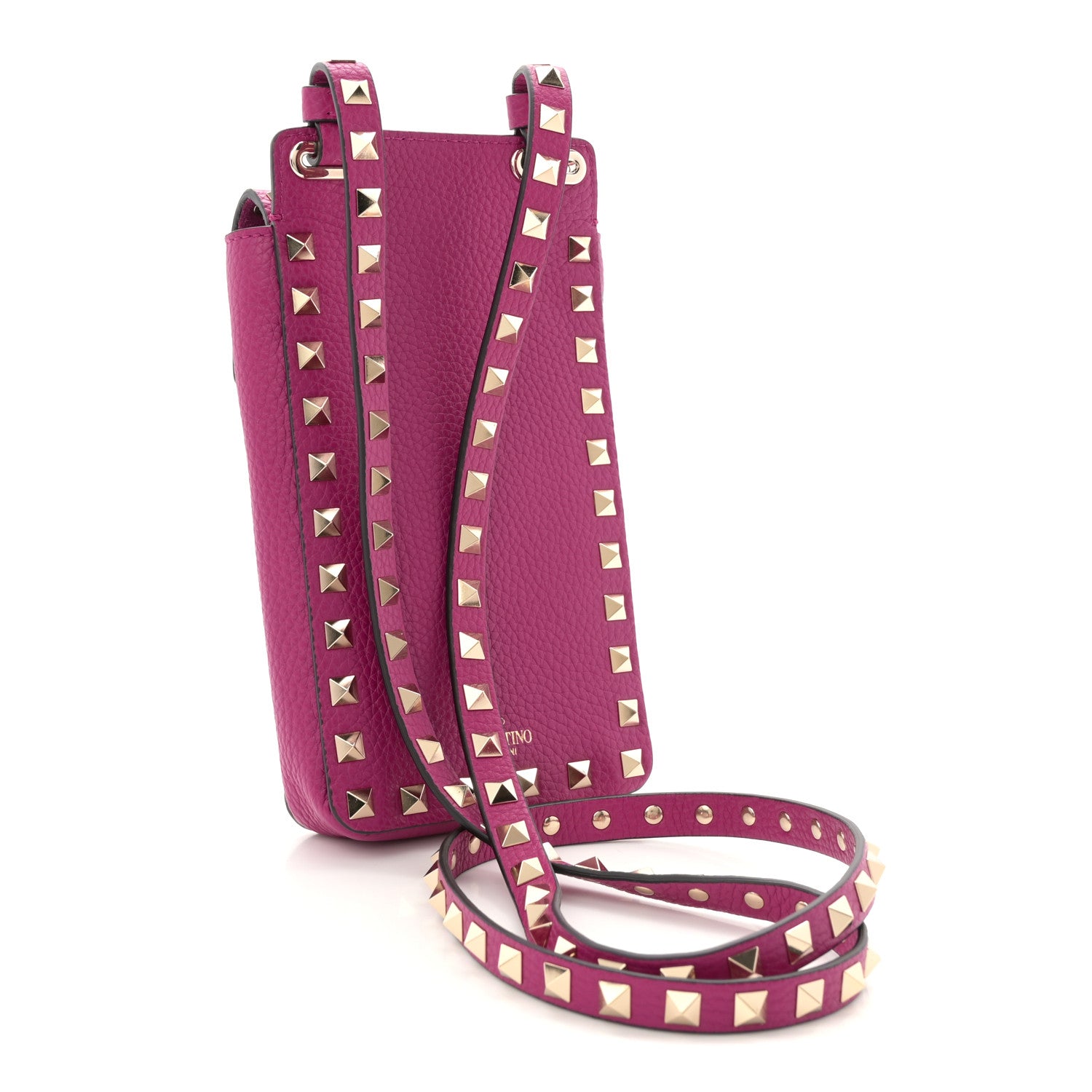 Valentino Garavani Grainy Calfskin Rockstud Phone Holder Rose Violet 3 of 10