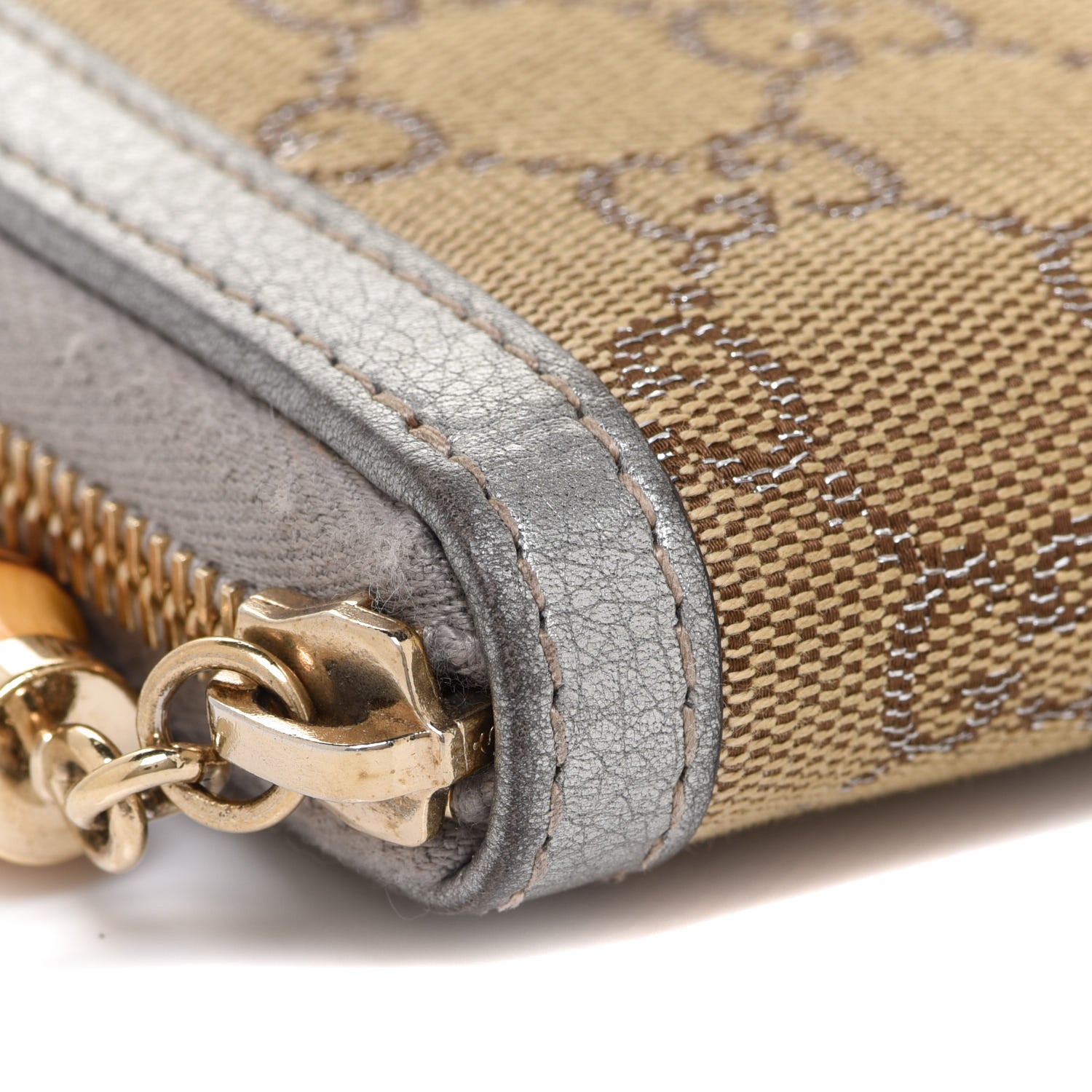 Gucci Monogram Bamboo Zip Around Compact Wallet Silver 8 of 12