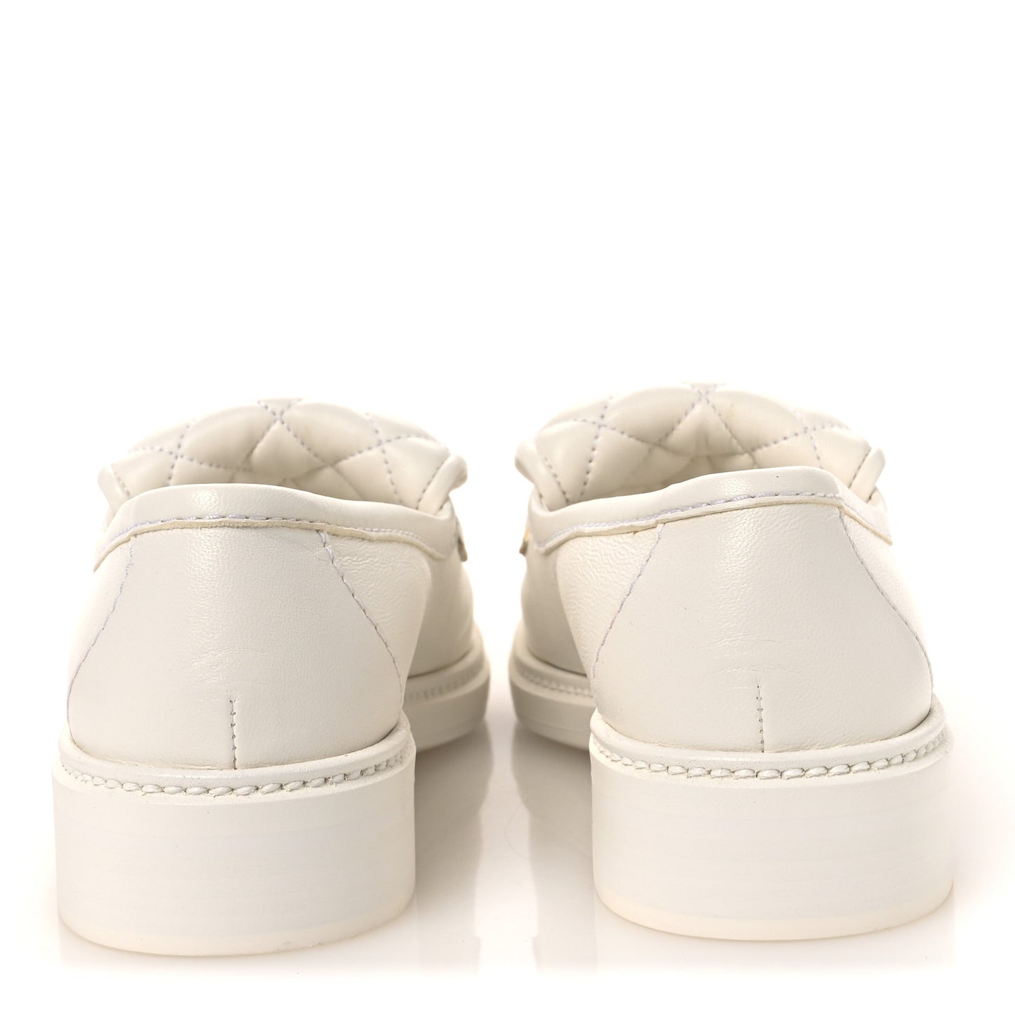 Shiny Lambskin Quilted CC Turnlock Loafers 37.5 White