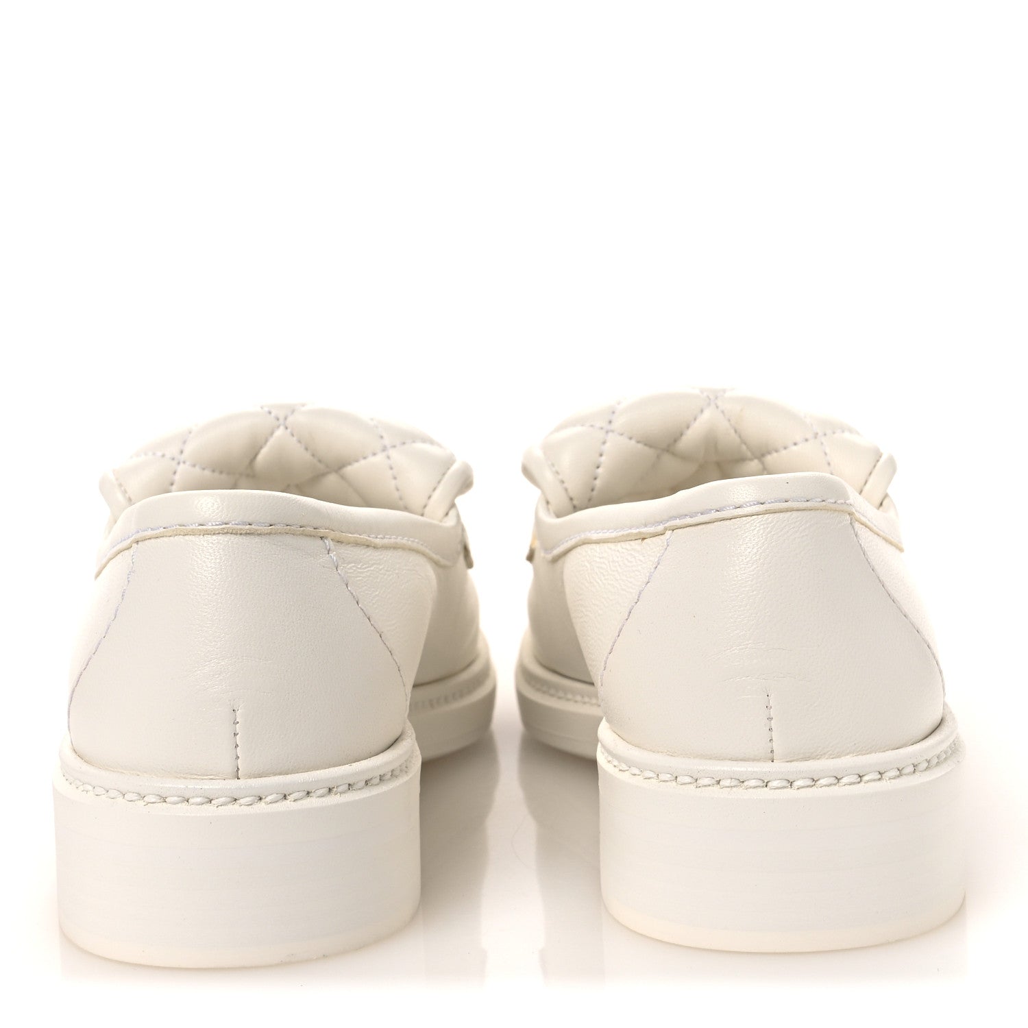 Chanel Shiny Lambskin Quilted CC Turnlock Loafers 37.5 White 6 of 12