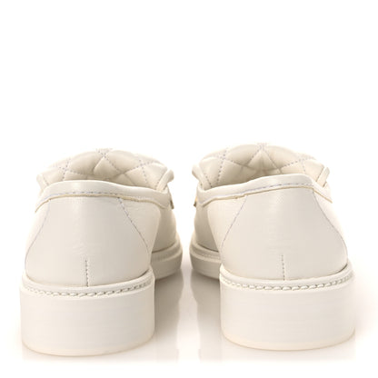 Chanel Shiny Lambskin Quilted CC Turnlock Loafers 37.5 White 6 of 12