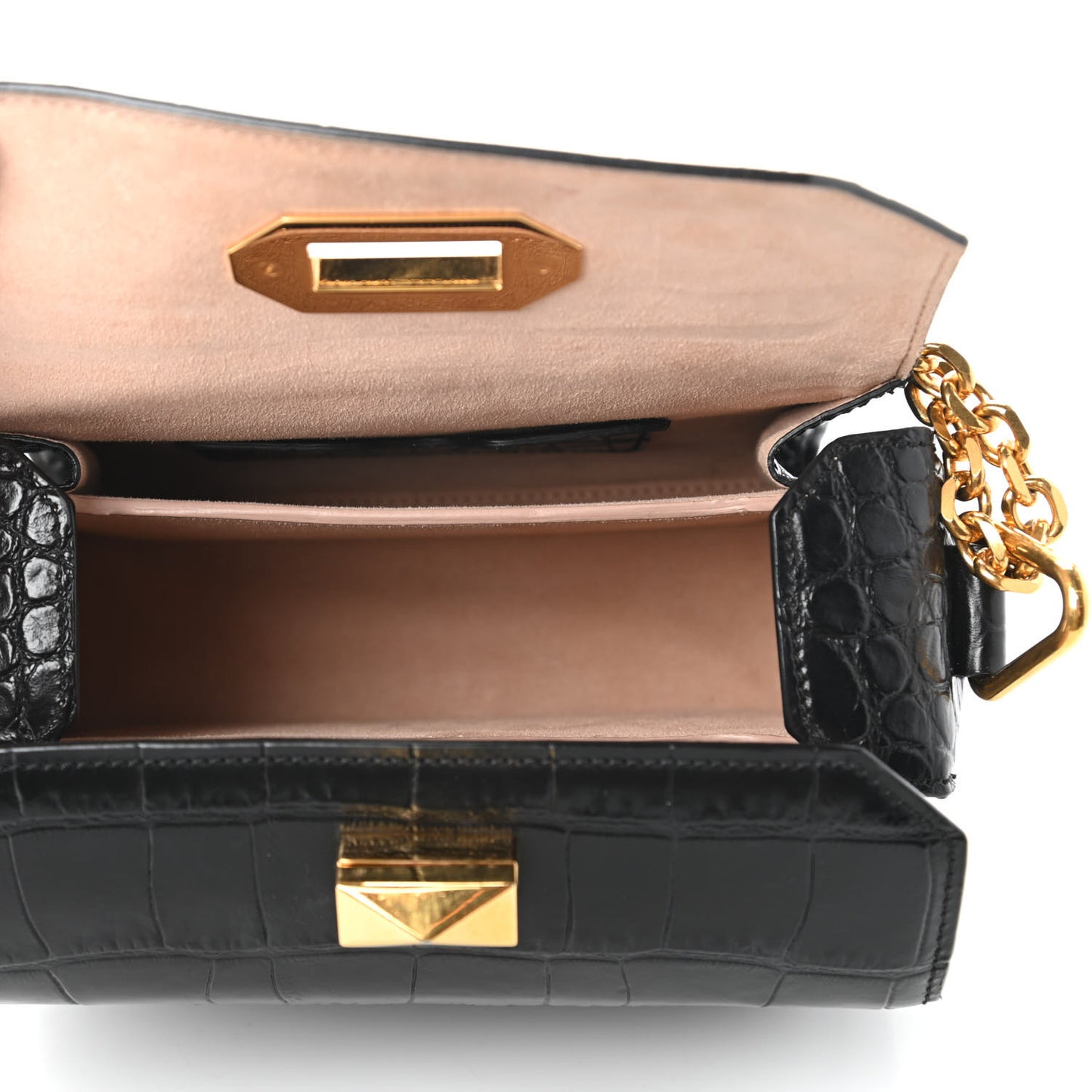 Calfskin Crocodile Embossed Box Shoulder Bag 19 Black